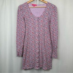 Betsey Johnson Ditsy Floral Thermal Long Puff Sleeve Mini Dress Size L Snaps Y2K
